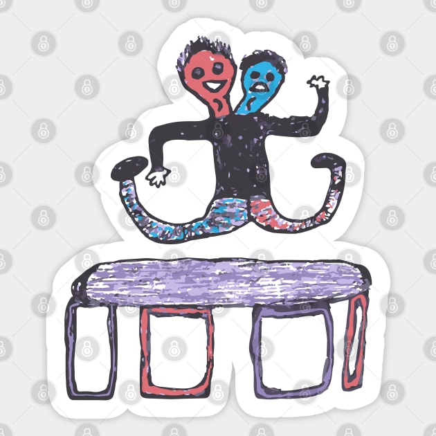 Siamese Twins on a Trampoline Sticker by G-Worthy